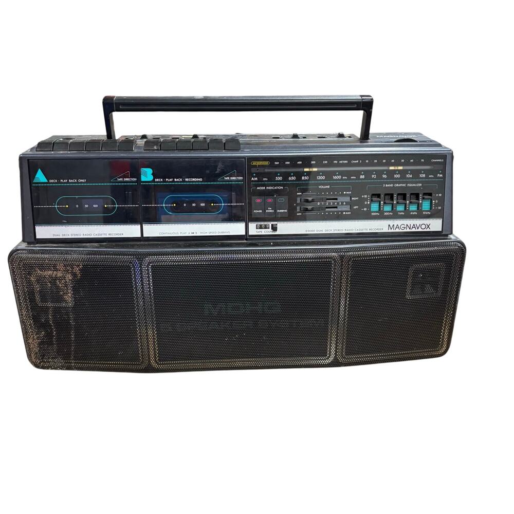 Vtg Magnavox D8300 AM FM Stereo Boombox Radio Dual Cassette Works Sounds Great!